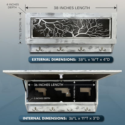 Winter Family Tree Gun Concealment Decor - Handcrafted Wooden Gun Cabinets - Gun Shelf Hidden Storage for Rifles, Shotguns, & Handguns - Quick Access Hidden Wall Safe