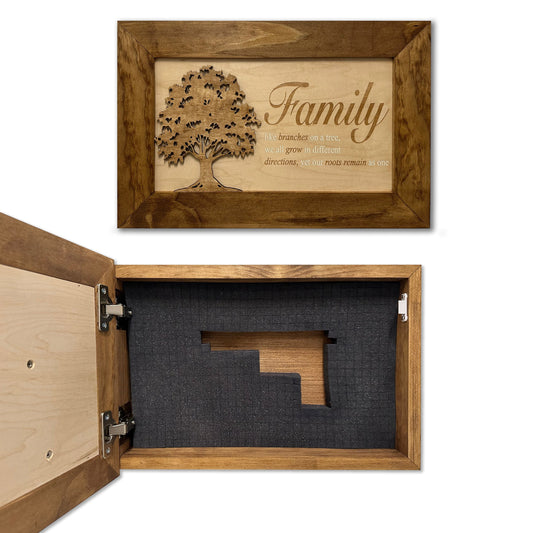 Family Tree Hidden Gun Safe - Handcrafted Gun Concealment Decor - Hidden Gun Shelf for Quick Access