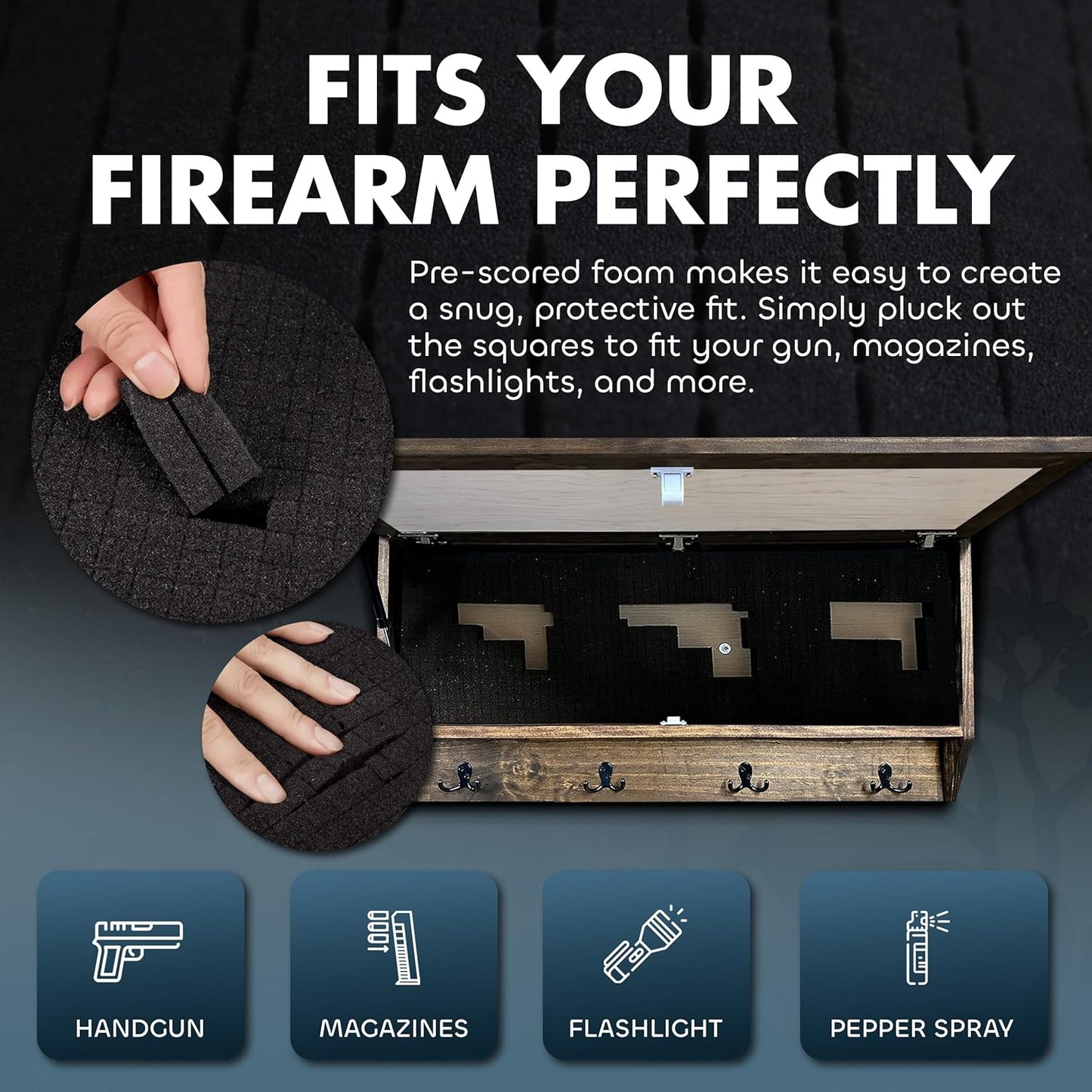 Deer Hunter Hidden Gun Storage - Coat Rack Concealment Shelf with Hooks for Coats, Bags, & Hats - Quick Access Hidden Gun Shelf - Hidden Storage Furniture with Secure Magnetic Lock