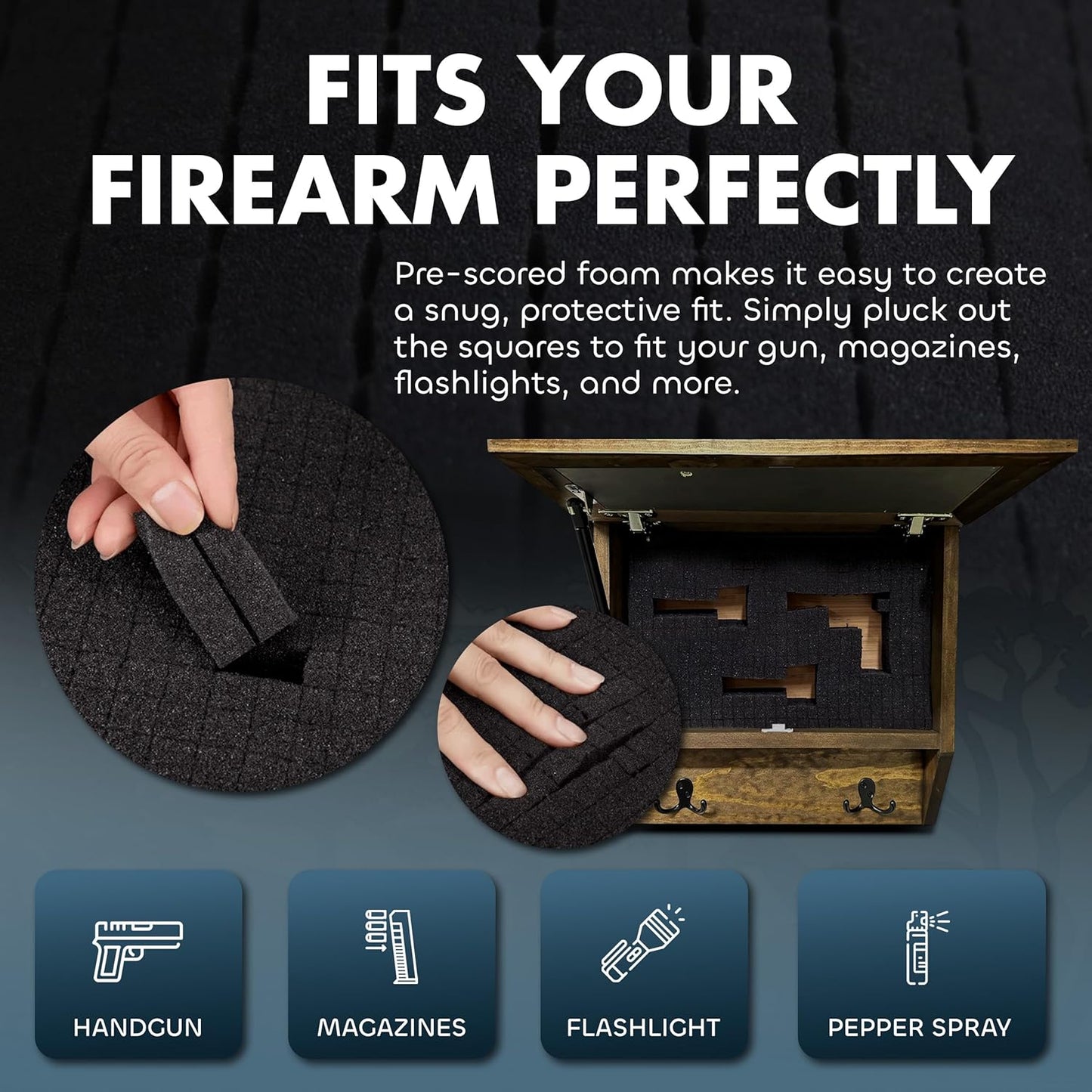 Gun Concealment Furniture - Deer Hunter Coat Rack Hidden Wall Safe with Hooks for Coats, Bags, & Hats - Quick Access Hidden Gun Storage - Wood Gun Cabinet with Secure Magnetic Lock