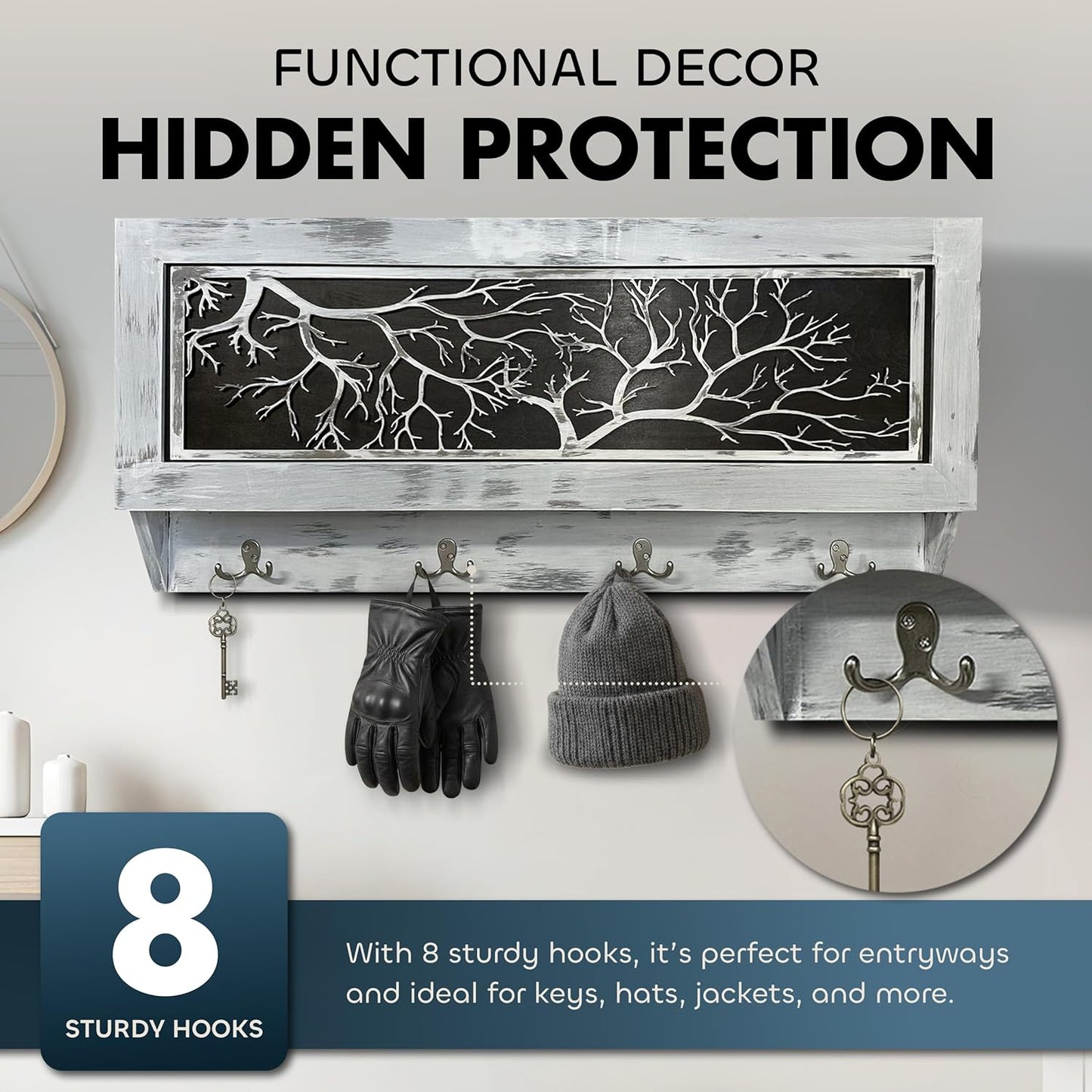 Winter Family Tree Gun Concealment Decor - Handcrafted Wooden Gun Cabinets - Gun Shelf Hidden Storage for Rifles, Shotguns, & Handguns - Quick Access Hidden Wall Safe