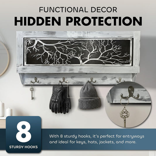 Winter Family Tree Gun Concealment Decor - Handcrafted Wooden Gun Cabinets - Gun Shelf Hidden Storage for Rifles, Shotguns, & Handguns - Quick Access Hidden Wall Safe