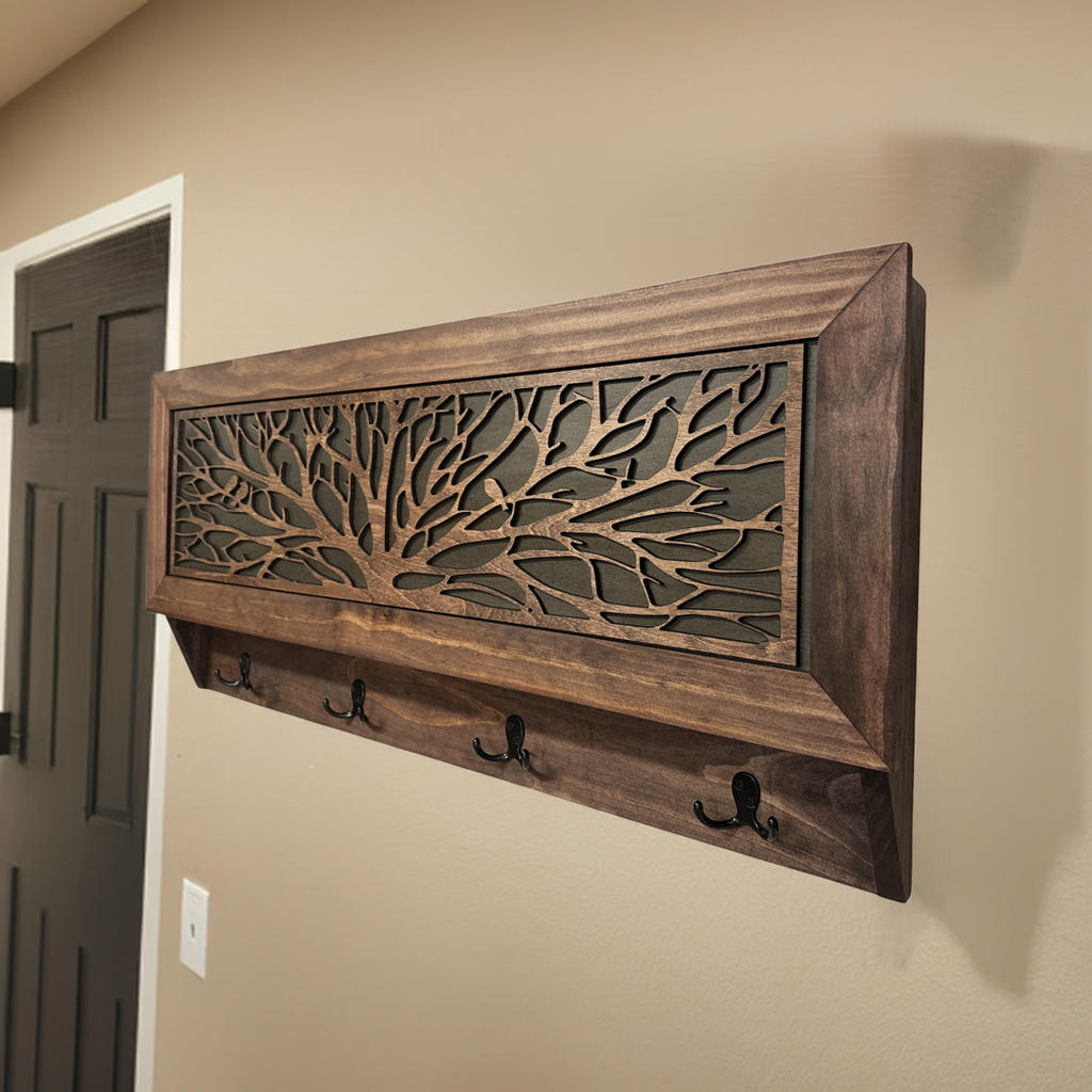 Birds in a Tree Large Gun Concealment Coat Rack - Handcrafted Wooden Gun Cabinets - Gun Shelf Hidden Storage for Rifles, Shotguns, & Handguns - Quick Access Hidden Wall Safe