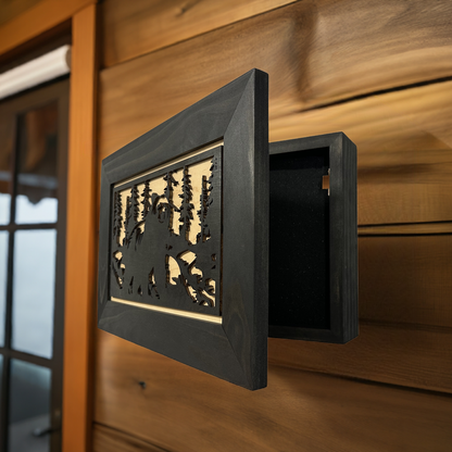 Hidden Black Bear Wall-Mounted Gun Cabinet – Safe Hidden Storage for Firearms Bellewood Designs