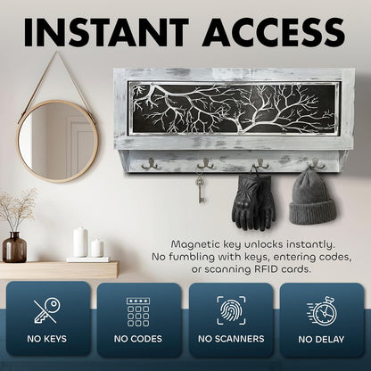 Winter Family Tree Gun Concealment Decor - Handcrafted Wooden Gun Cabinets - Gun Shelf Hidden Storage for Rifles, Shotguns, & Handguns - Quick Access Hidden Wall Safe