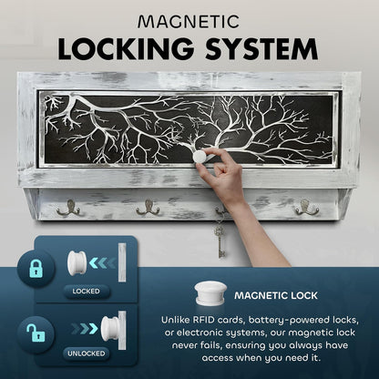 Winter Family Tree Gun Concealment Decor - Handcrafted Wooden Gun Cabinets - Gun Shelf Hidden Storage for Rifles, Shotguns, & Handguns - Quick Access Hidden Wall Safe