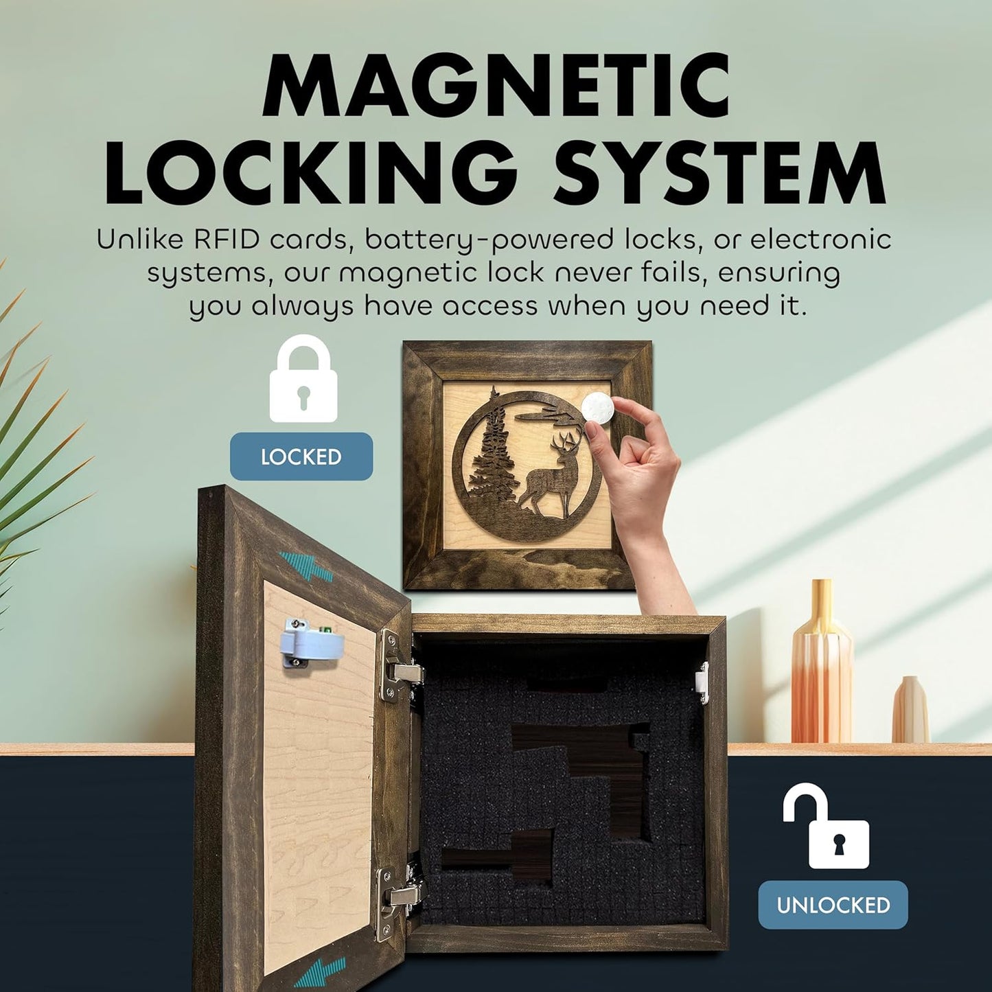 Buck In Nature Gun Safe Shelf - Gun Concealment Furniture - Hidden Gun Safe for Discrete Firearm Storage