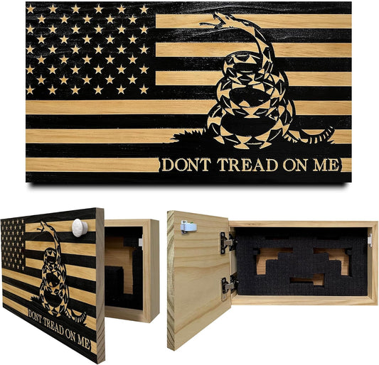 Dont Tread on Me Concealment Shelf - Quick Access Patriotic Hidden Gun Storage with Magnetic Lock - Safe & Secure Gun Concealment Furniture (Stripes)