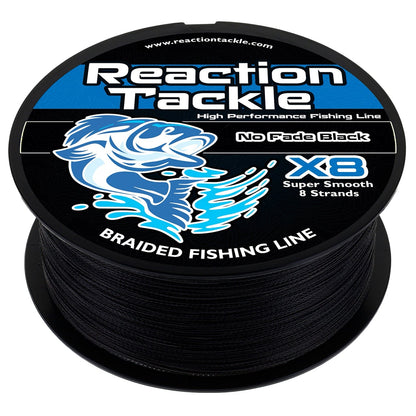 Reaction Tackle X8 Braided Fishing Line - NO FADE Black 8 Strand - NEW Reaction Tackle