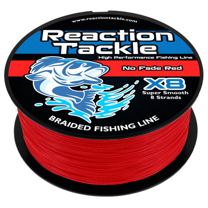 Reaction Tackle X8 Braided Fishing Line - NO FADE Red 8 Strand - NEW Reaction Tackle